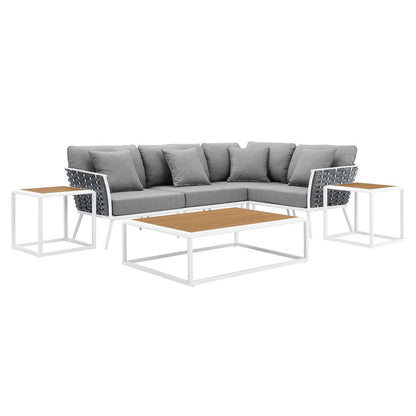 Stance 7 Piece Outdoor Patio Aluminum Sectional Sofa Set - White Gray