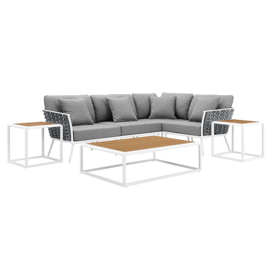 Stance 7 Piece Outdoor Patio Aluminum Sectional Sofa Set - White Gray