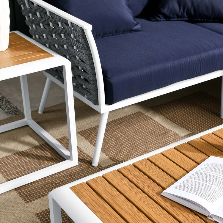 Stance 7 Piece Outdoor Patio Aluminum Sectional Sofa Set - White Navy