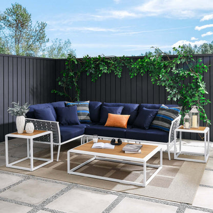 Stance 7 Piece Outdoor Patio Aluminum Sectional Sofa Set - White Navy