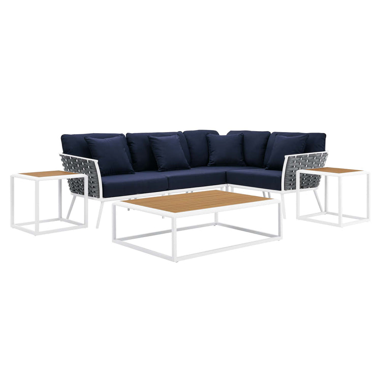 Stance 7 Piece Outdoor Patio Aluminum Sectional Sofa Set - White Navy
