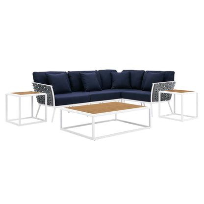 Stance 7 Piece Outdoor Patio Aluminum Sectional Sofa Set - White Navy