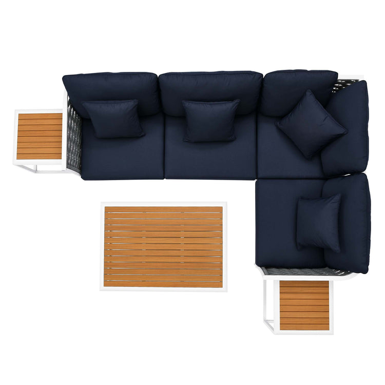 Stance 7 Piece Outdoor Patio Aluminum Sectional Sofa Set - White Navy