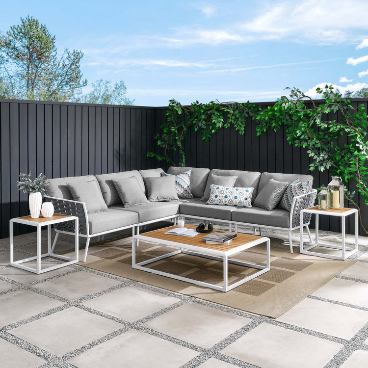 Stance 8 Piece Outdoor Patio Aluminum Sectional Sofa Set - White Gray