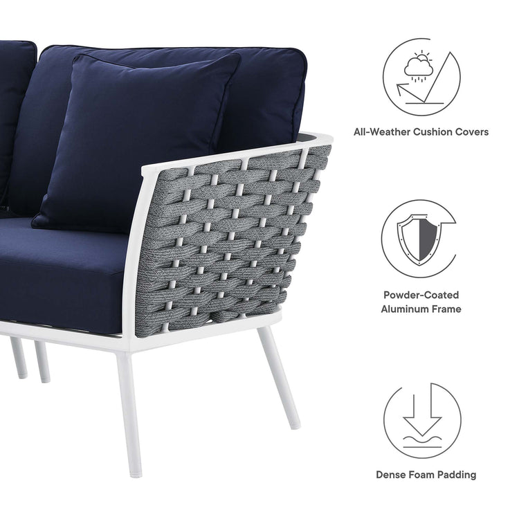 Stance 8 Piece Outdoor Patio Aluminum Sectional Sofa Set - White Navy