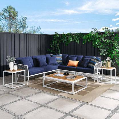 Stance 8 Piece Outdoor Patio Aluminum Sectional Sofa Set - White Navy