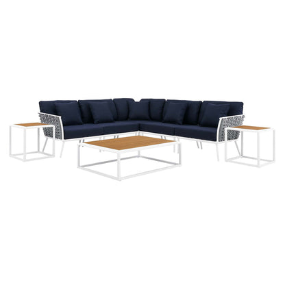 Stance 8 Piece Outdoor Patio Aluminum Sectional Sofa Set - White Navy