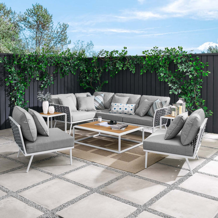 Stance 9 Piece Aluminum Outdoor Patio Sectional Sofa Set - White Gray