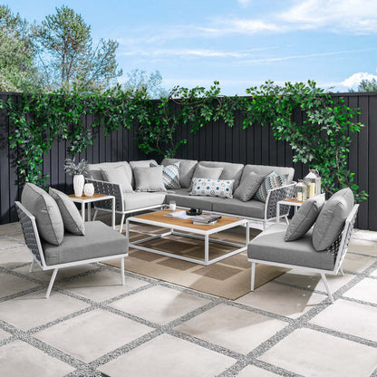 Stance 9 Piece Aluminum Outdoor Patio Sectional Sofa Set - White Gray
