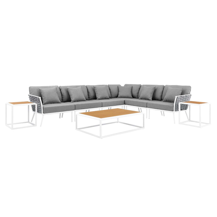 Stance 9 Piece Aluminum Outdoor Patio Sectional Sofa Set - White Gray