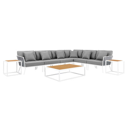 Stance 9 Piece Aluminum Outdoor Patio Sectional Sofa Set - White Gray