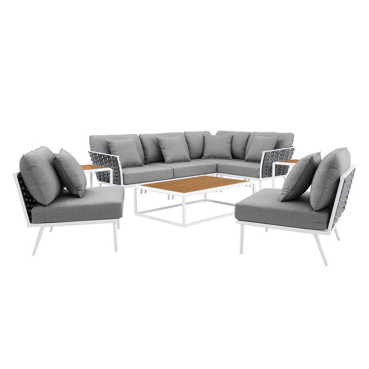 Stance 9 Piece Aluminum Outdoor Patio Sectional Sofa Set - White Gray