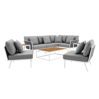 Stance 9 Piece Aluminum Outdoor Patio Sectional Sofa Set - White Gray