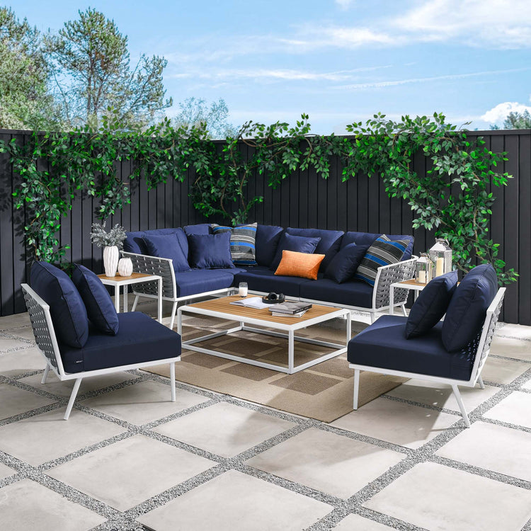 Stance 9 Piece Aluminum Outdoor Patio Sectional Sofa Set - White Navy