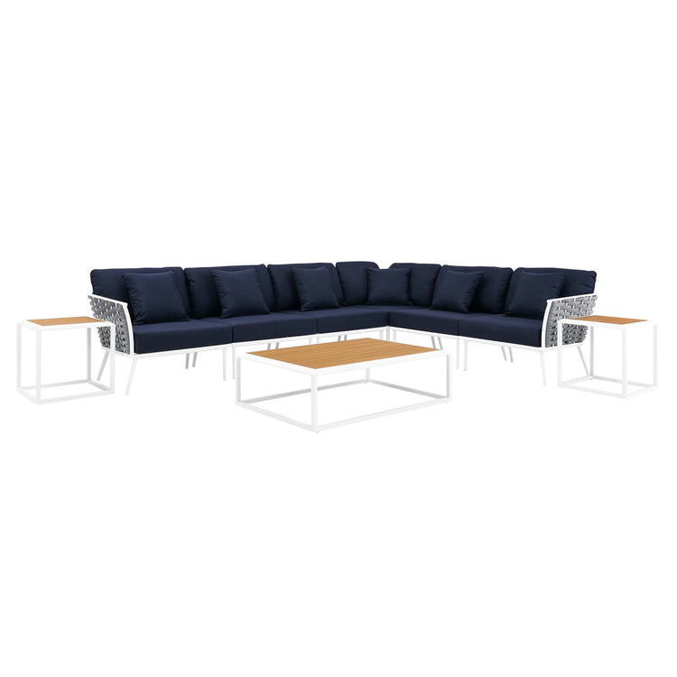 Stance 9 Piece Aluminum Outdoor Patio Sectional Sofa Set - White Navy
