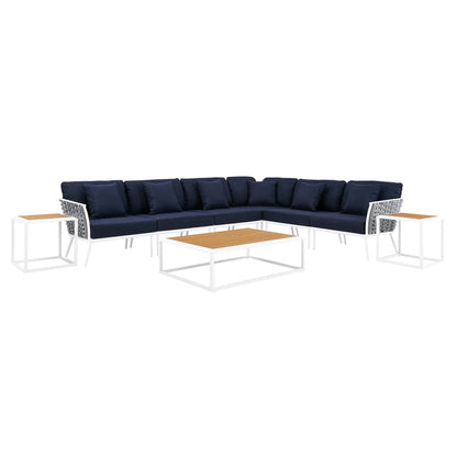 Stance 9 Piece Aluminum Outdoor Patio Sectional Sofa Set - White Navy