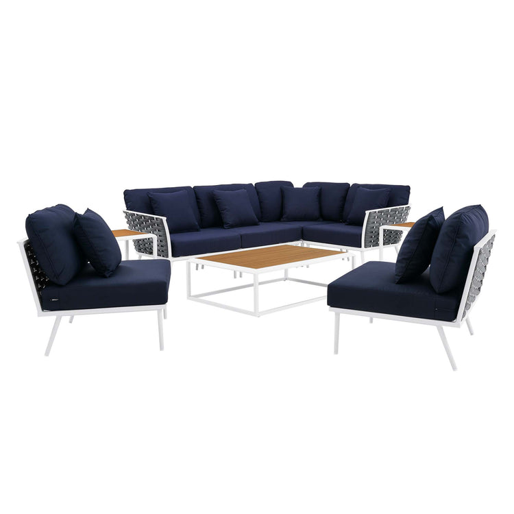 Stance 9 Piece Aluminum Outdoor Patio Sectional Sofa Set - White Navy