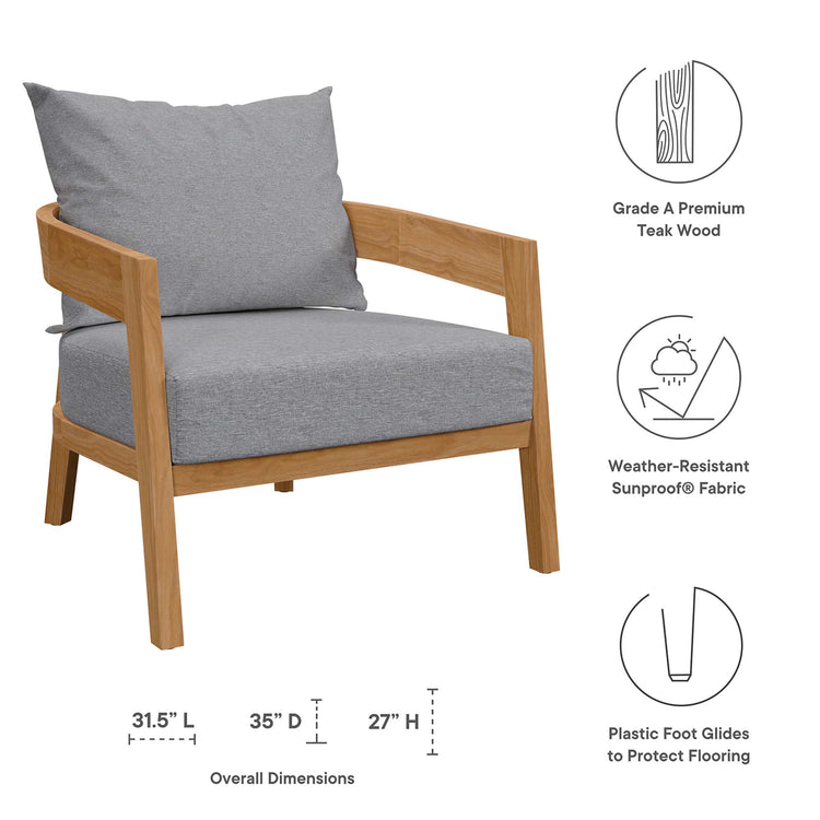 Brisbane 6-Piece Teak Wood Outdoor Patio Set - Natural Gray
