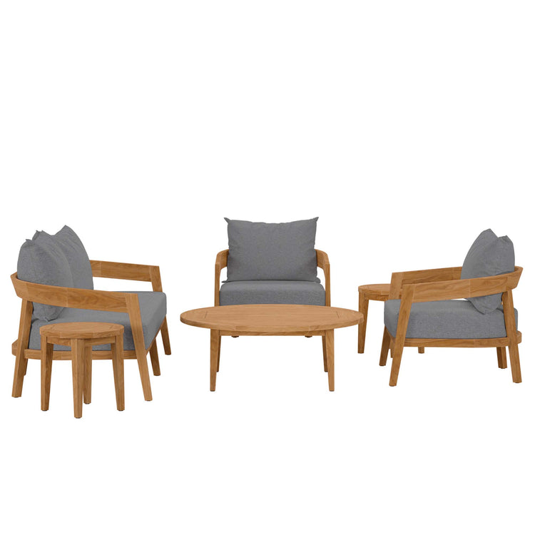 Brisbane 6-Piece Teak Wood Outdoor Patio Set - Natural Gray