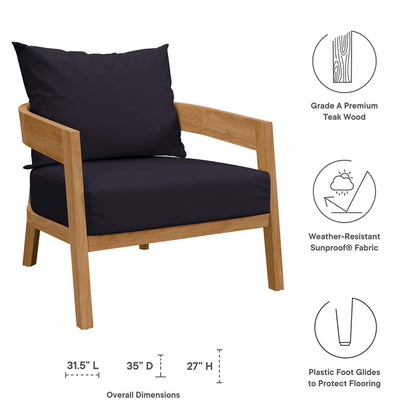 Brisbane 6-Piece Teak Wood Outdoor Patio Set - Natural Navy