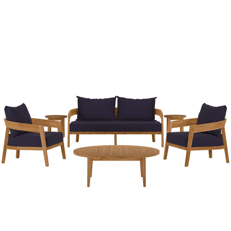 Brisbane 6-Piece Teak Wood Outdoor Patio Set - Natural Navy