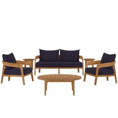 Brisbane 6-Piece Teak Wood Outdoor Patio Set - Natural Navy