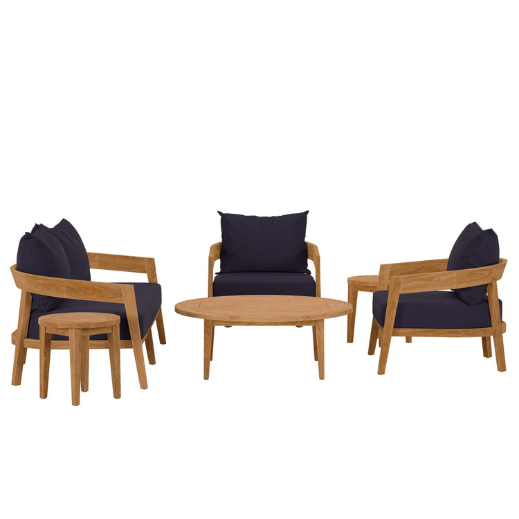 Brisbane 6-Piece Teak Wood Outdoor Patio Set - Natural Navy