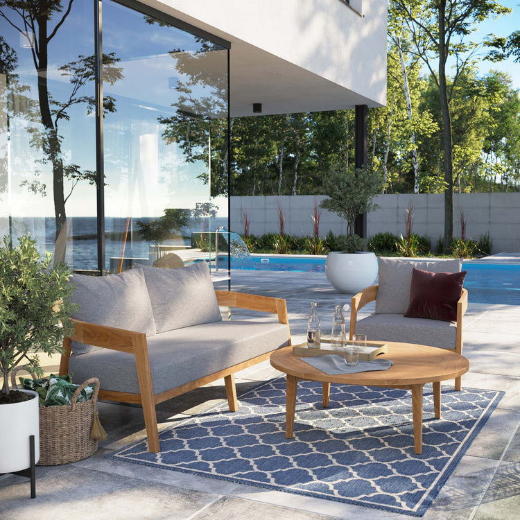 Brisbane 3-Piece Teak Wood Outdoor Patio Set - Natural Gray