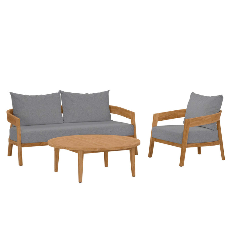 Brisbane 3-Piece Teak Wood Outdoor Patio Set - Natural Gray