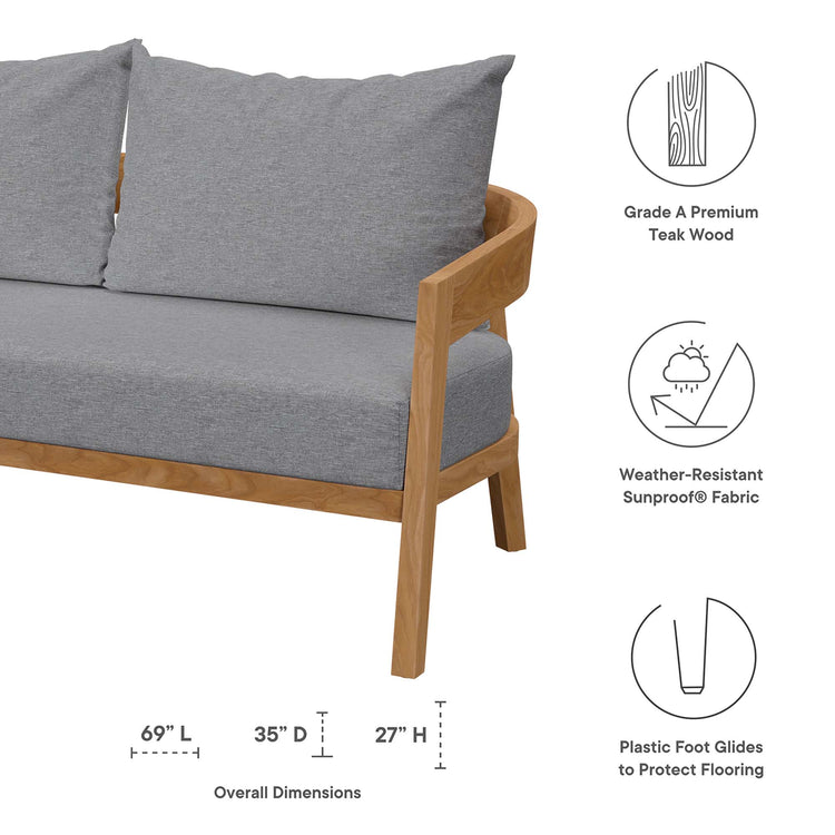 Brisbane 3-Piece Teak Wood Outdoor Patio Set - Natural Gray