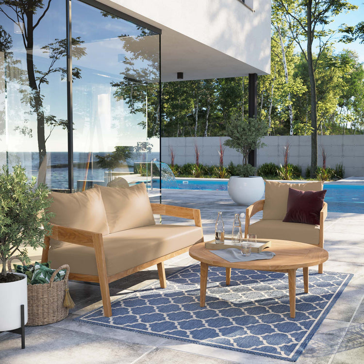 Brisbane 3-Piece Teak Wood Outdoor Patio Set - Natural Light Brown