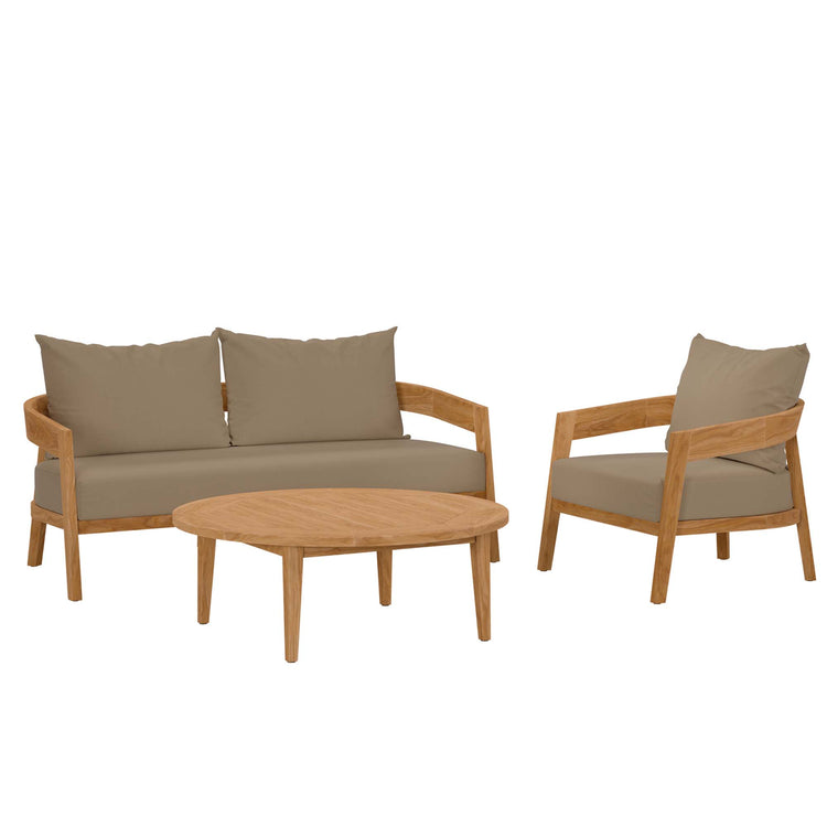 Brisbane 3-Piece Teak Wood Outdoor Patio Set - Natural Light Brown
