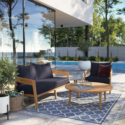 Brisbane 3-Piece Teak Wood Outdoor Patio Set - Natural Navy