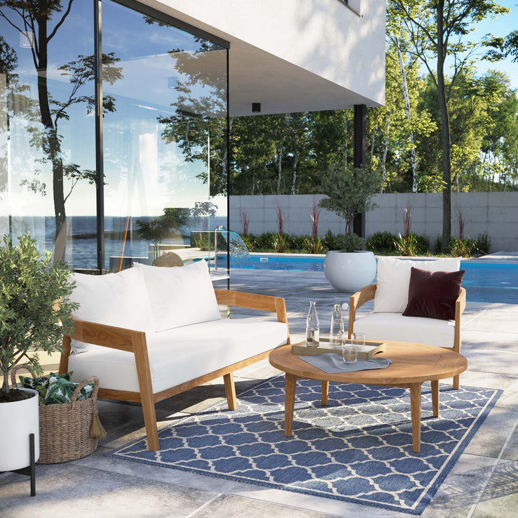 Brisbane 3-Piece Teak Wood Outdoor Patio Set - Natural White