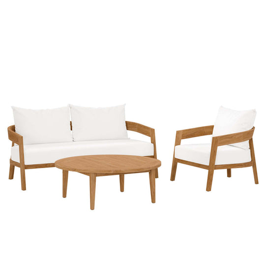 Brisbane 3-Piece Teak Wood Outdoor Patio Set - Natural White