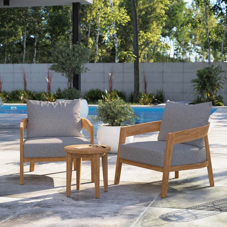 Brisbane 3-Piece Teak Wood Outdoor Patio Set - Natural Gray