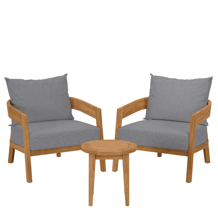 Brisbane 3-Piece Teak Wood Outdoor Patio Set - Natural Gray
