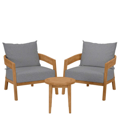 Brisbane 3-Piece Teak Wood Outdoor Patio Set - Natural Gray