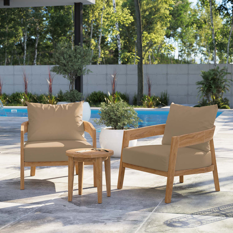 Brisbane 3-Piece Teak Wood Outdoor Patio Set - Natural Light Brown
