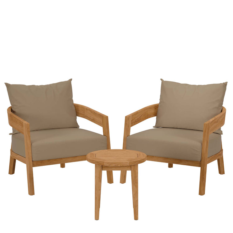 Brisbane 3-Piece Teak Wood Outdoor Patio Set - Natural Light Brown