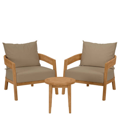 Brisbane 3-Piece Teak Wood Outdoor Patio Set - Natural Light Brown