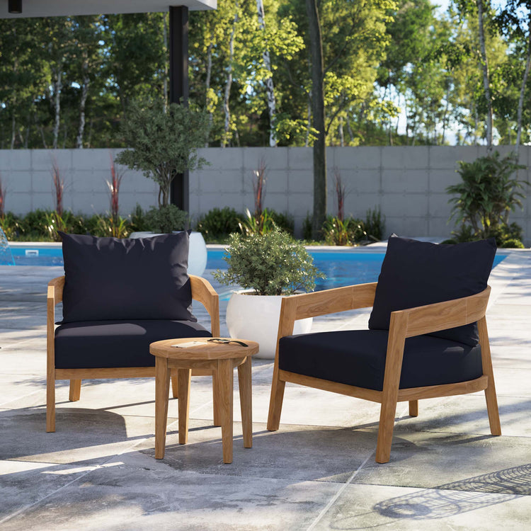 Brisbane 3-Piece Teak Wood Outdoor Patio Set - Natural Navy