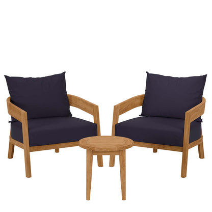 Brisbane 3-Piece Teak Wood Outdoor Patio Set - Natural Navy