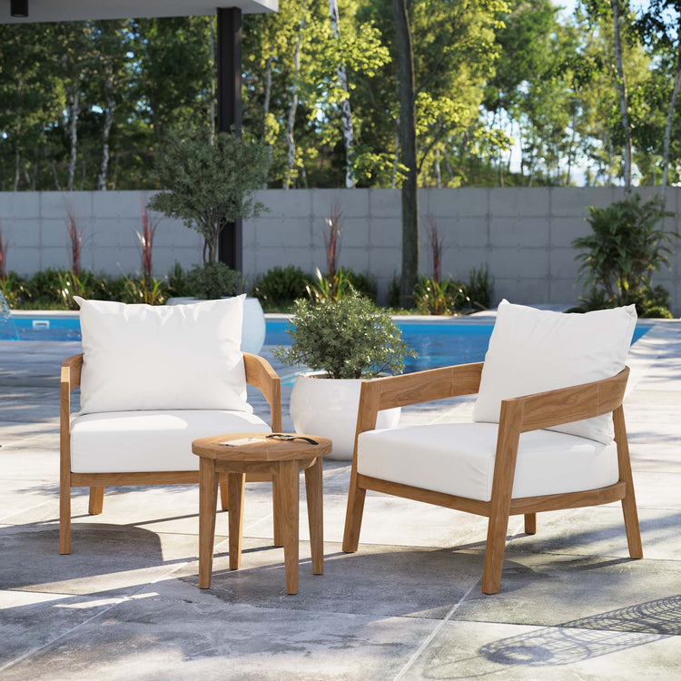 Brisbane 3-Piece Teak Wood Outdoor Patio Set - Natural White