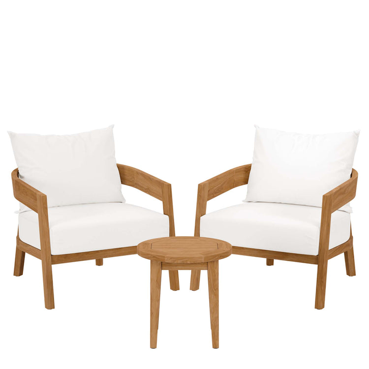 Brisbane 3-Piece Teak Wood Outdoor Patio Set - Natural White