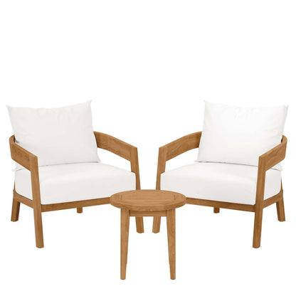 Brisbane 3-Piece Teak Wood Outdoor Patio Set - Natural White
