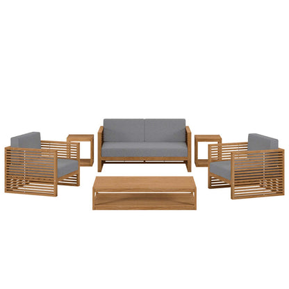Carlsbad 6-Piece Teak Wood Outdoor Patio Set - Natural Gray