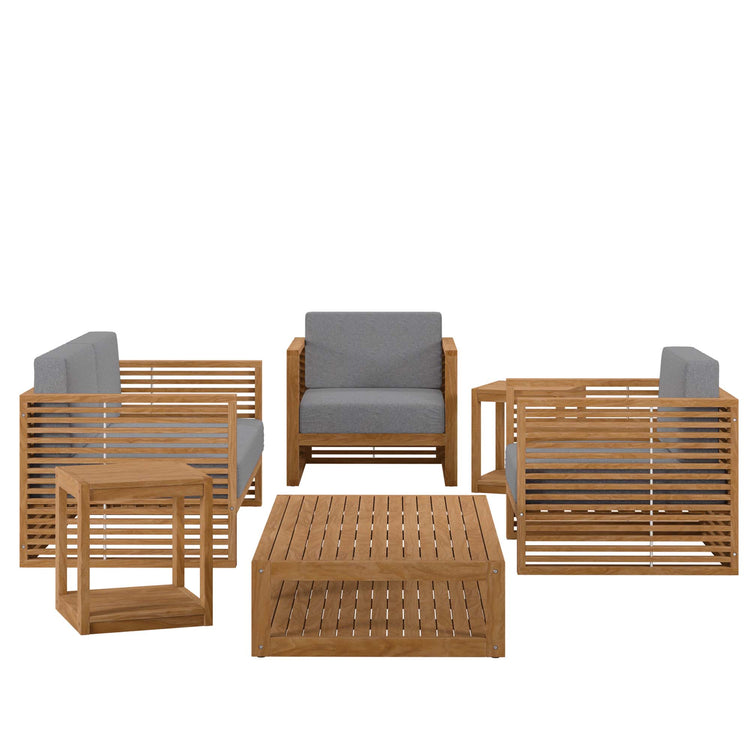 Carlsbad 6-Piece Teak Wood Outdoor Patio Set - Natural Gray