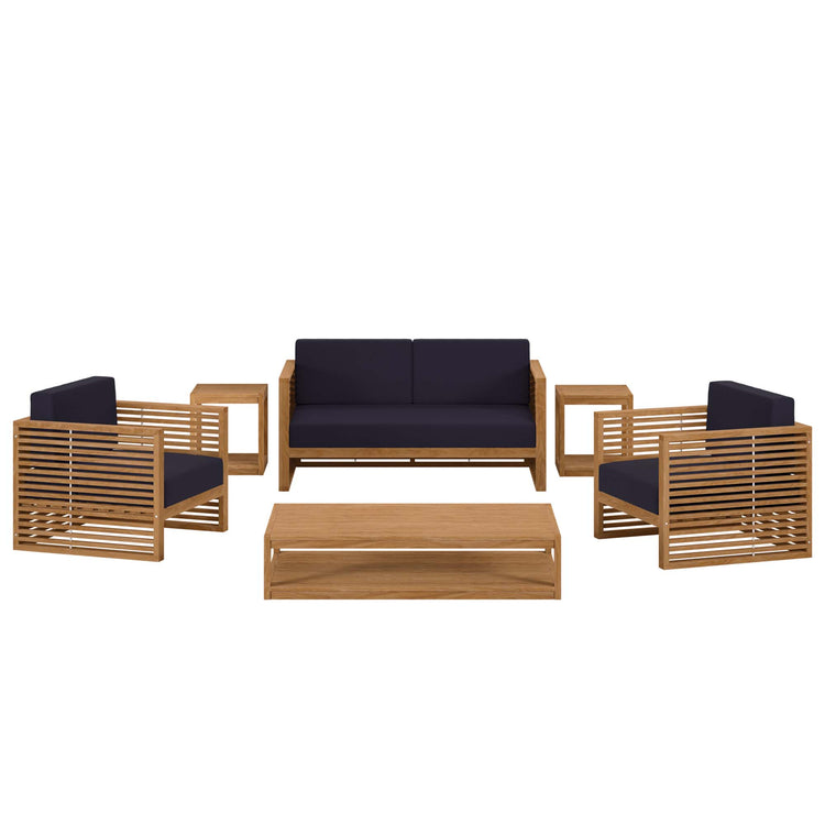 Carlsbad 6-Piece Teak Wood Outdoor Patio Set - Natural Navy