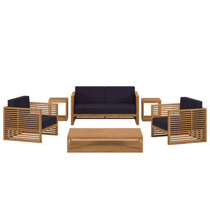 Carlsbad 6-Piece Teak Wood Outdoor Patio Set - Natural Navy